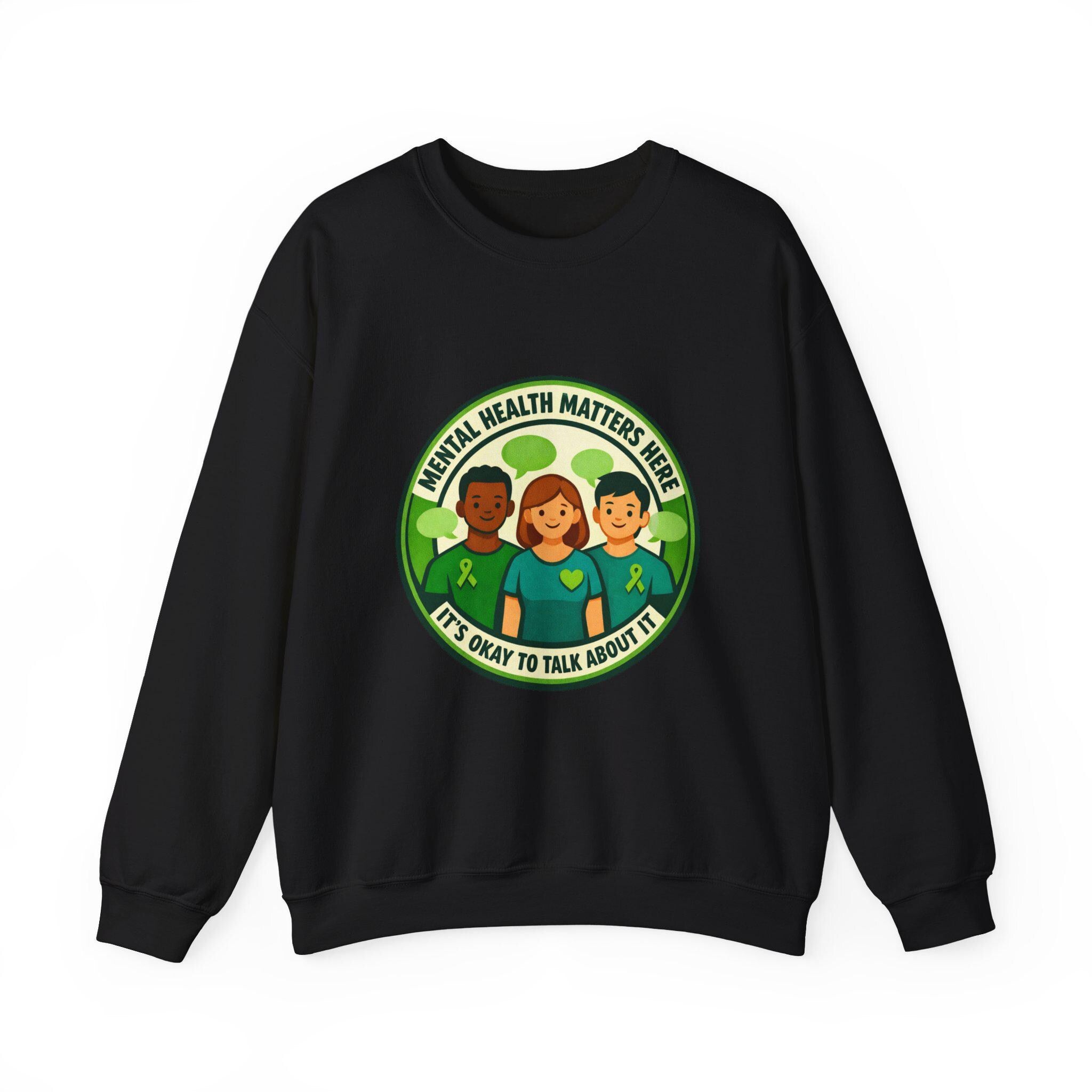 Mental Health Matters ribbon faces Crewneck Sweatshirt | Awareness, Compassion
