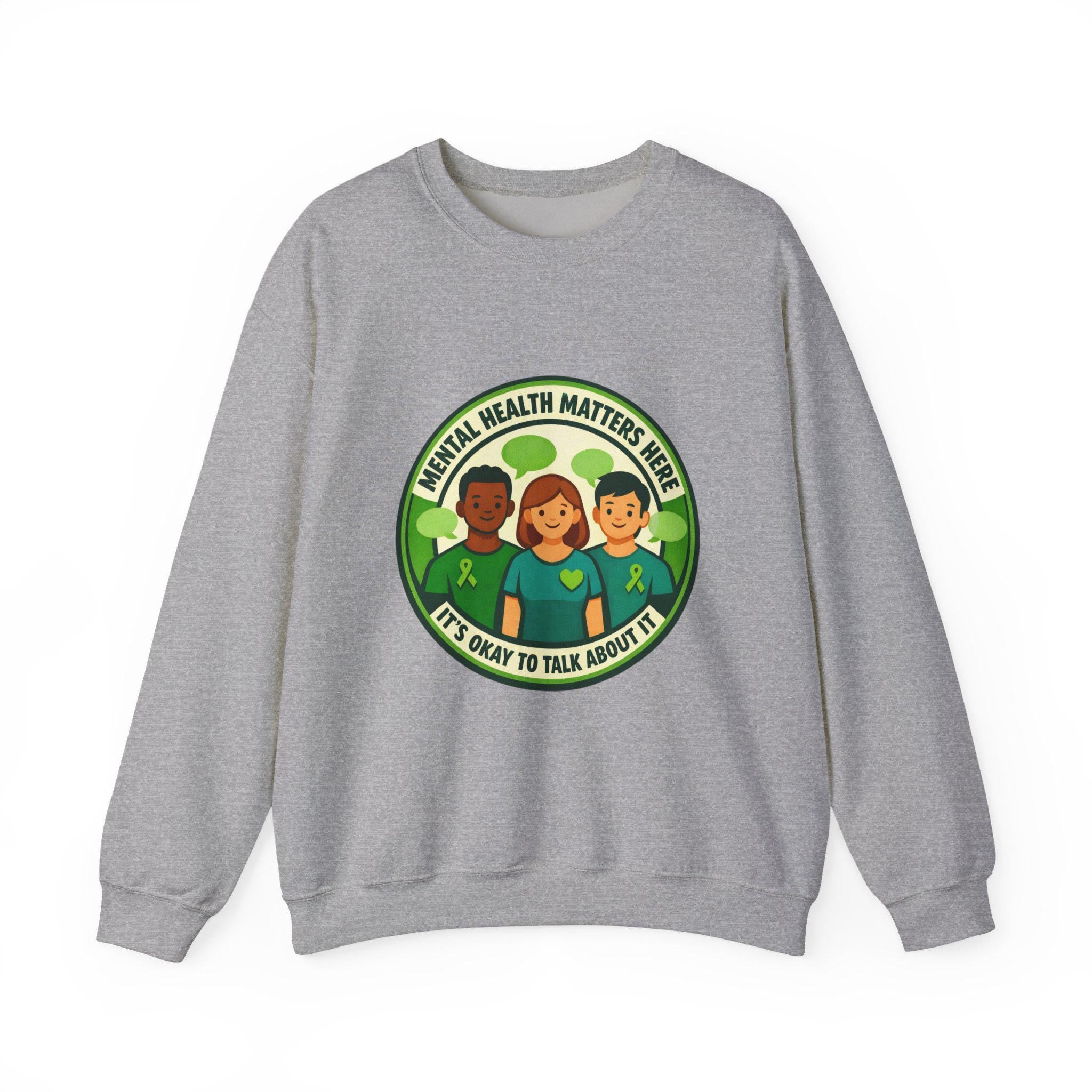 Mental Health Matters ribbon faces Crewneck Sweatshirt | Awareness, Compassion