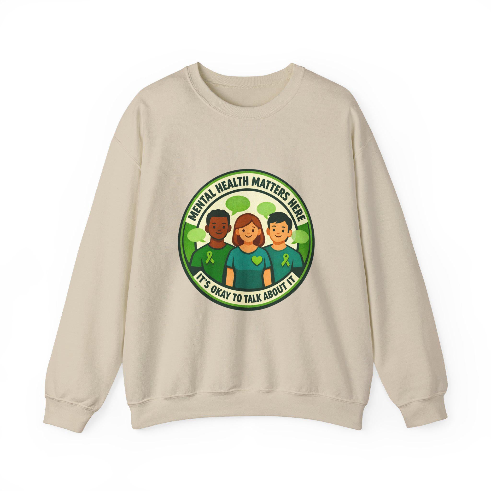 Mental Health Matters ribbon faces Crewneck Sweatshirt | Awareness, Compassion
