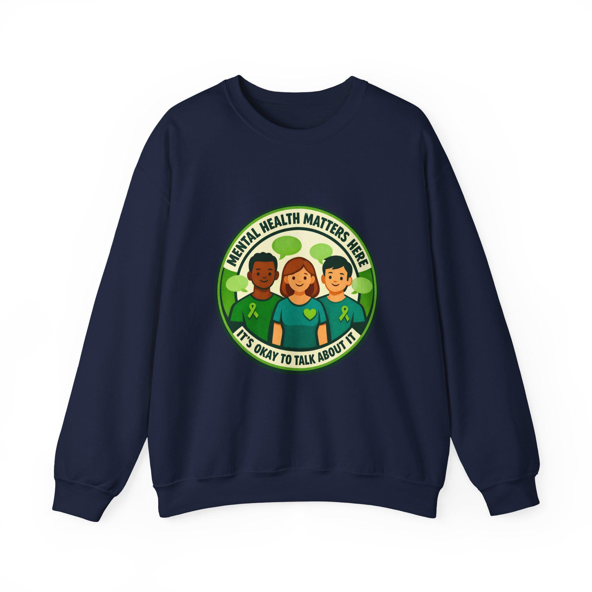 Mental Health Matters ribbon faces Crewneck Sweatshirt | Awareness, Compassion
